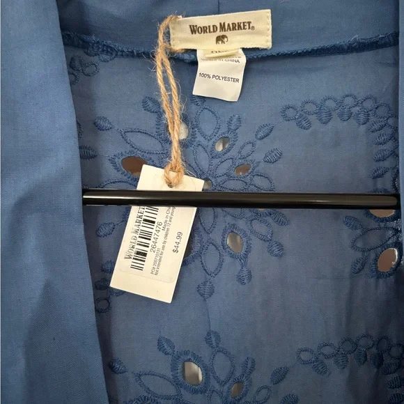 NWT World Market Blue Eyelet Embroidered Kimono - Picture 3 of 10